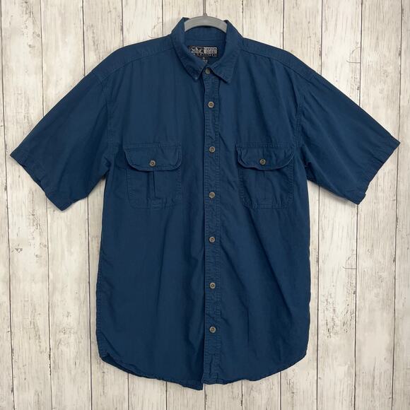 Canyon Guide Outfitters Blue Short Sleeve Cotton Basic Plain Button Down Shirt - Picture 1 of 9